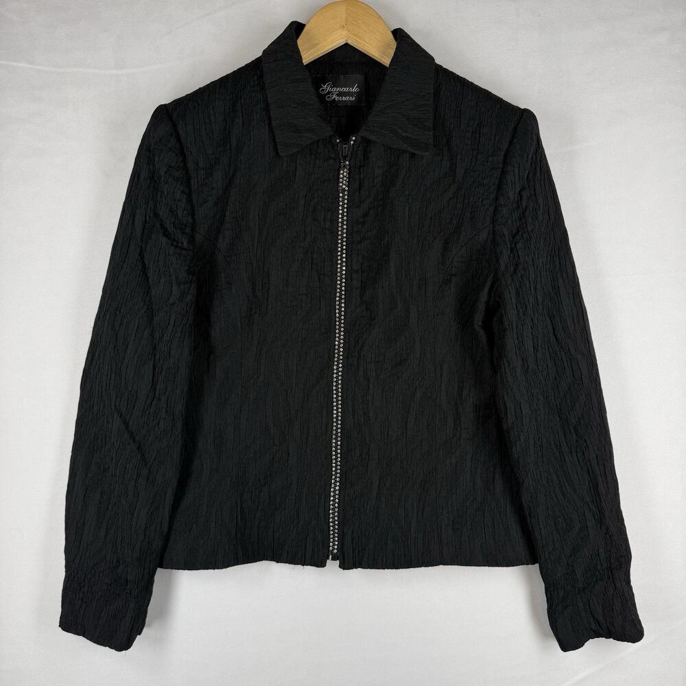 Giancarlo Ferrari Womens 8 Black Metallic Textured Zip Jacket Y2K Vintage Style